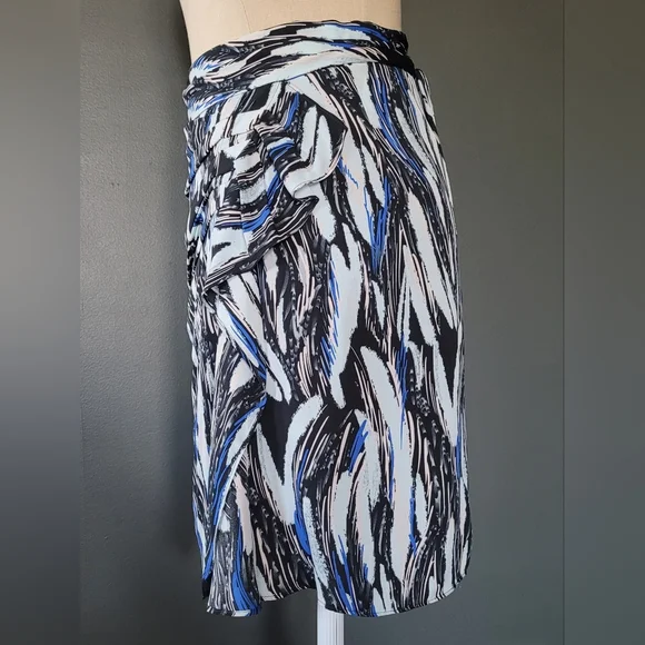 Reiss Blue and Black Asymmetrical Wrap Midi Skirt - Picture 2 of 10